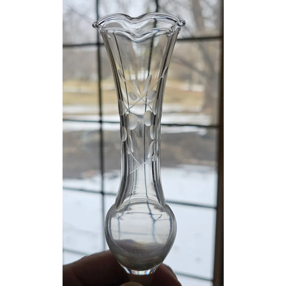 Vintage Watrous Sterling Silver Base Bud Vase Etched Glass Floral Vase 6.5" - Picture 7 of 11